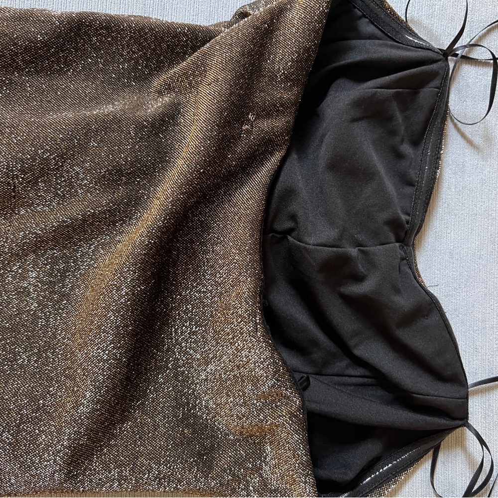 Likely Strapless Shimmering Gold Black Dress - Picture 3 of 5